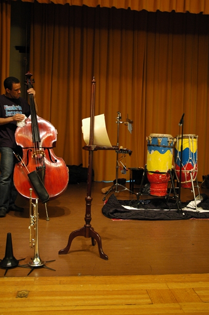 Paul improvises an unobtrusive music stand from an antique coat rack!